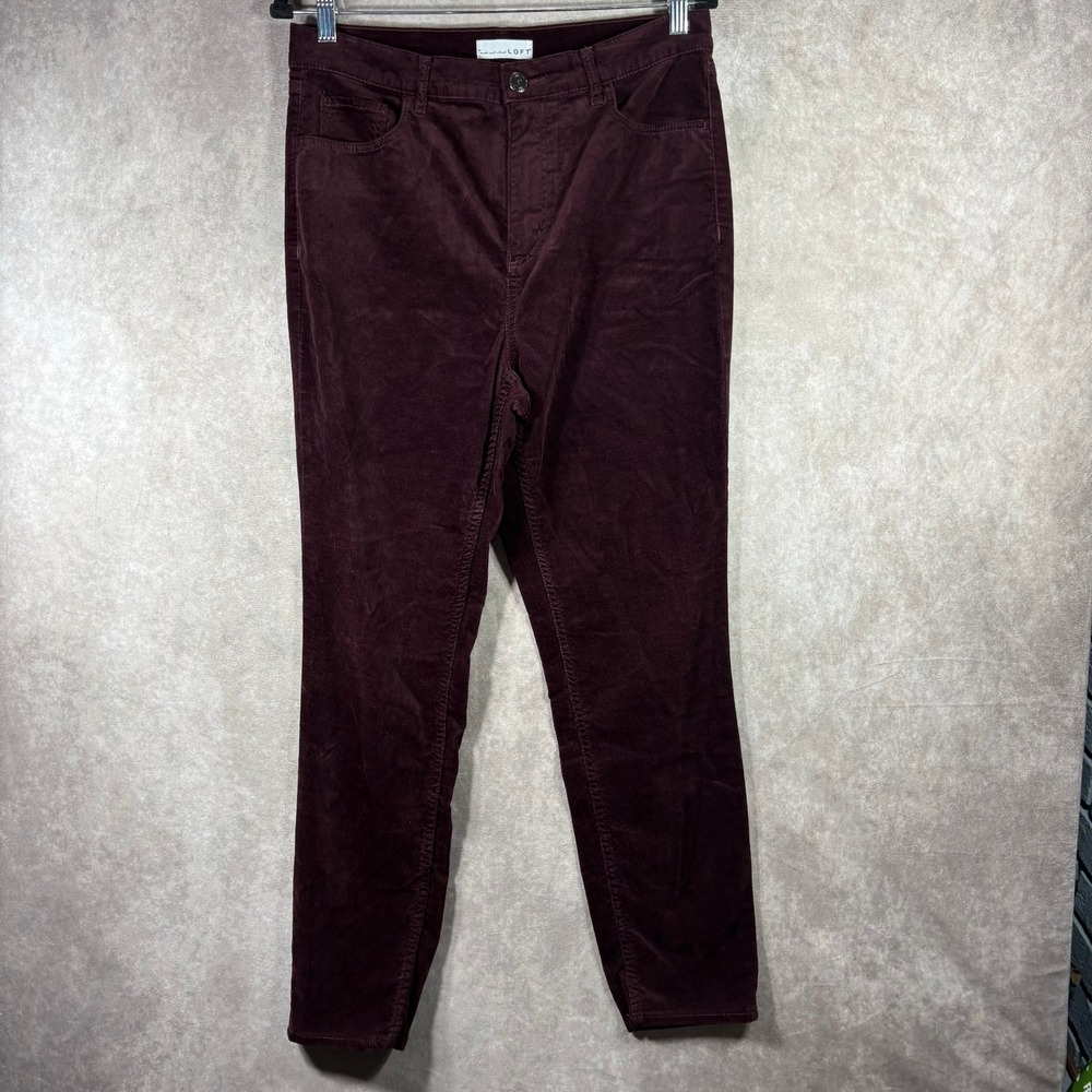 LOFT Corduroy Pants Womens‎ 12/31 Maroon Skinny High Rise Stretch Casual Autumn